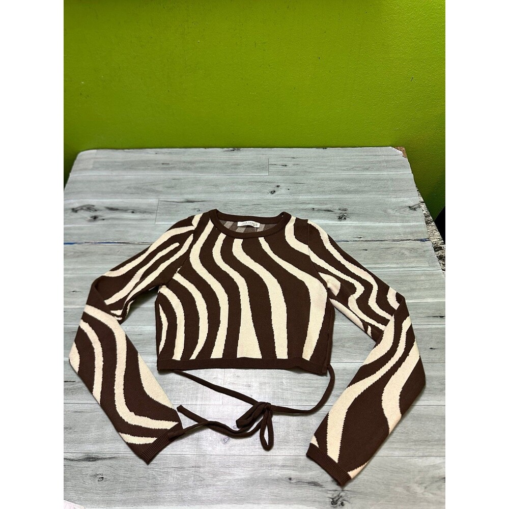 12Th Tribe Women's Zebra Print Long Sleeve Knit Wrap Top S